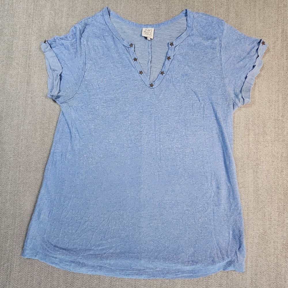 Kark Mark John Women's V-Neck Top‎ Metal Stars Designs Sz Small